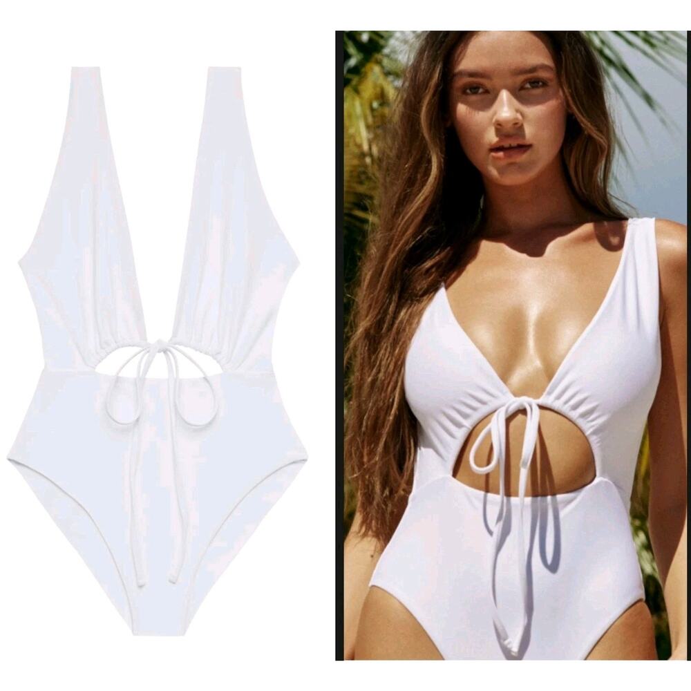 Jade Swim Luxe Cava Cut Away/Cutout One Piece Swimsuit White Size Large NWT $198